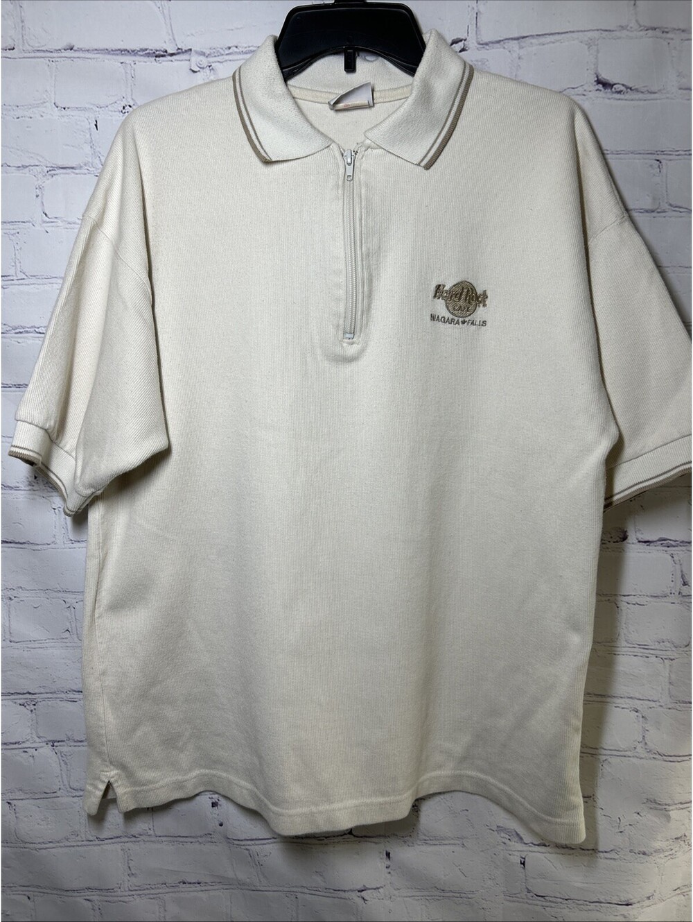 Vintage Hard Rock Cafe Niagara Falls Canada Mens XL Ribbed Zip Polo Shirt Y2K